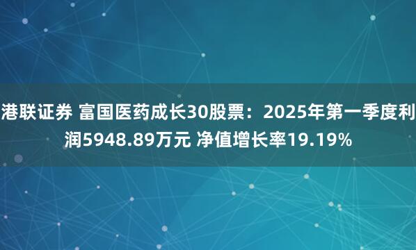 港联证券 富国医药成长30股票：2025年第一季度利润5948.89万元 净值增长率19.19%